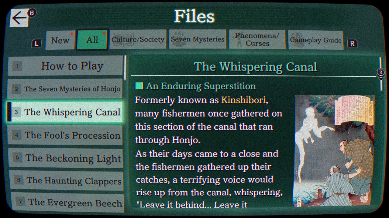 A handy file information system in Paranormasight The Seven Mysteries of Honjo