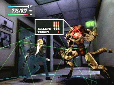 Aya Brea fights with a monstrous enemy in Parasite Eve
