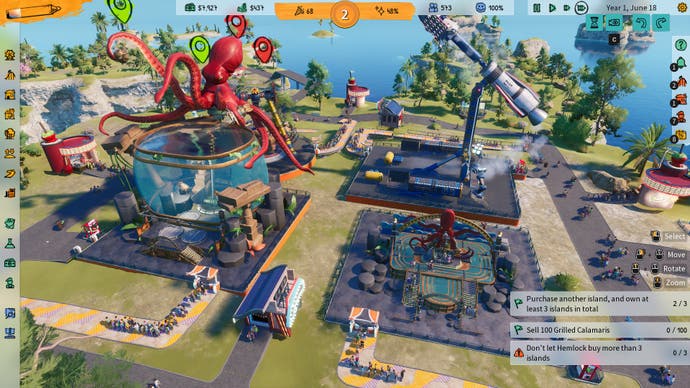 Screenshot of Park Beyond, showing the huge, impossified kraken ride next to the much smaller standard one
