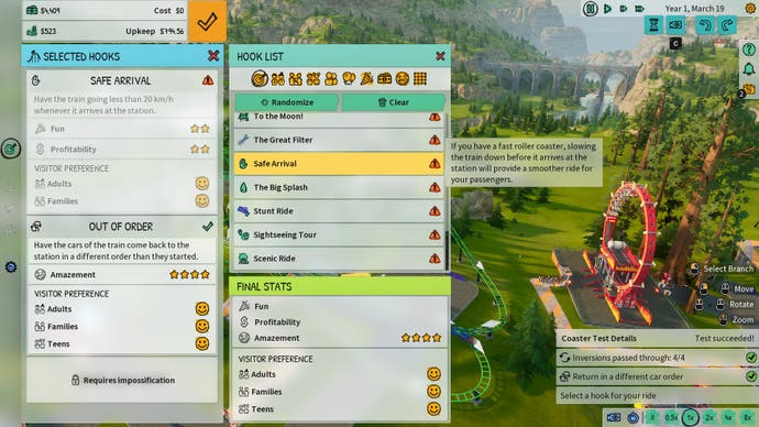 Screenshot of Park Beyond, showing the construction hooks for building a coasters