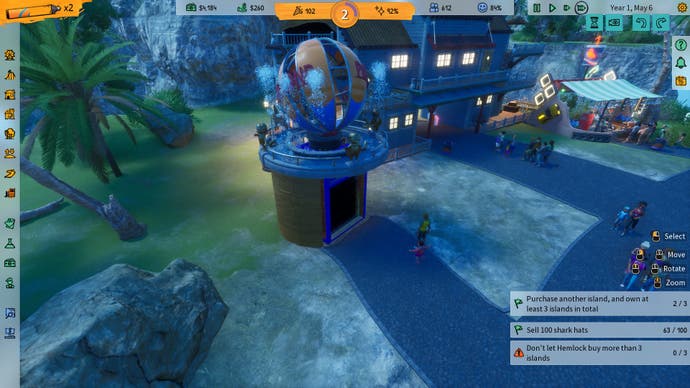 Screenshot of Park Beyond, showing a luxury toilet with an oversized fountain on top of it