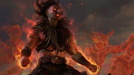 Key art from Path Of Exile 2 showing a character on fire with magical power