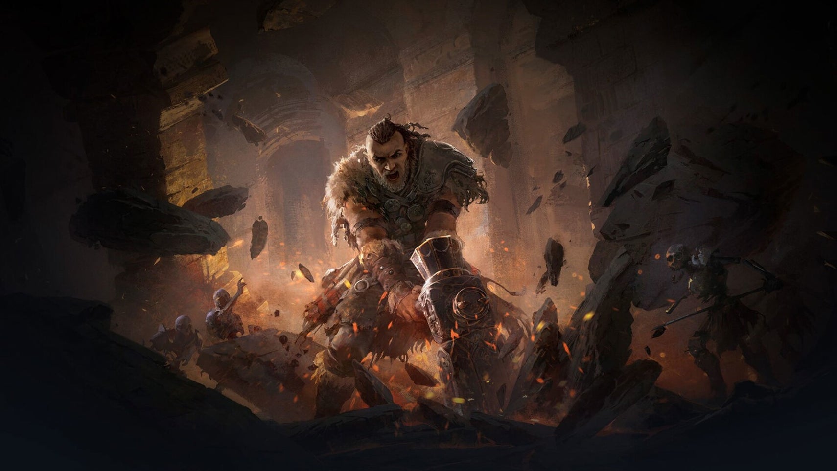 A warrior in promotional artwork for Path of Exile 2 can be seen smashing their weapon into the ground - 1