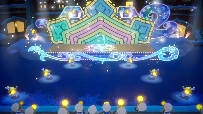 Figure Skater Peach can be seen performing with Theets in Princess Peach: Showtime