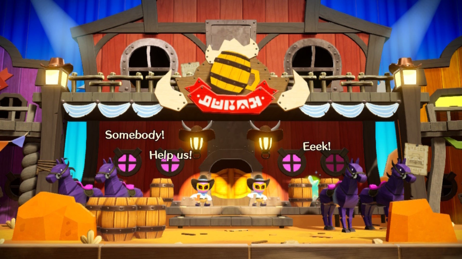 The exterior of the saloon is shown in Princess Peach: Showtime, where a Sparkle Gem can be seen behind some enemy minions - 4