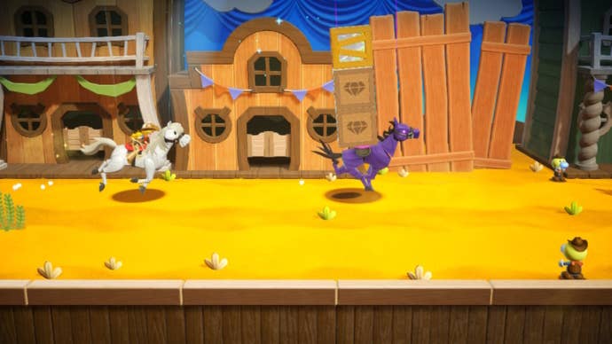 Peach pursues an enemy horse with a Sparkle Gem on its back in Princess Peach: Showtime