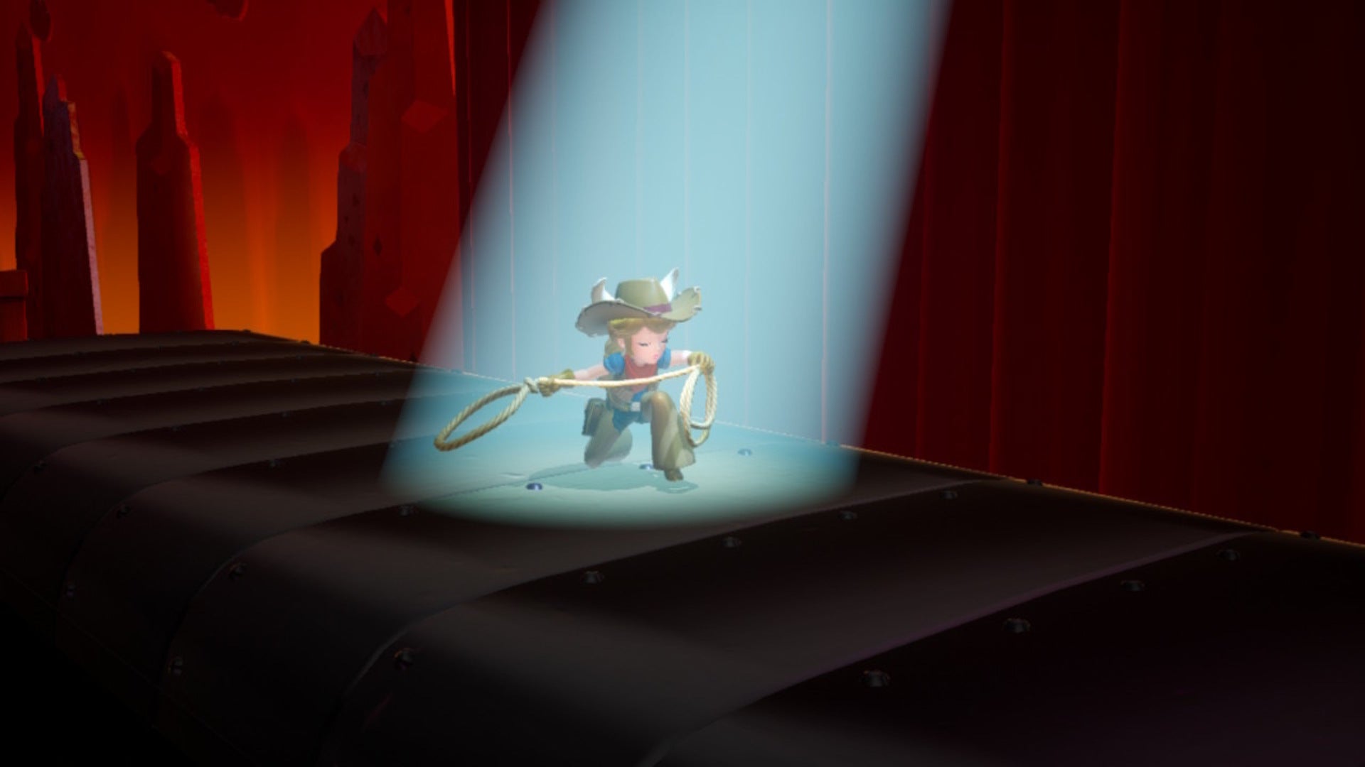 Cowgirl Peach successfully lands on the rooftop of a stolen train in Princess Peach: Showtime - 5