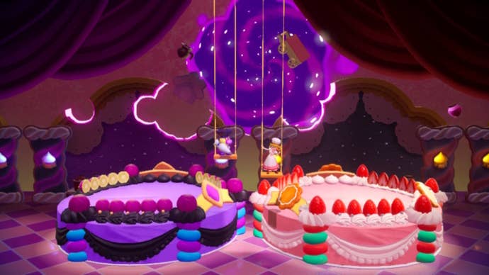 Patisserie Peach competes with a possessed Sparkla to decorate cakes in Princess Peach: Showtime