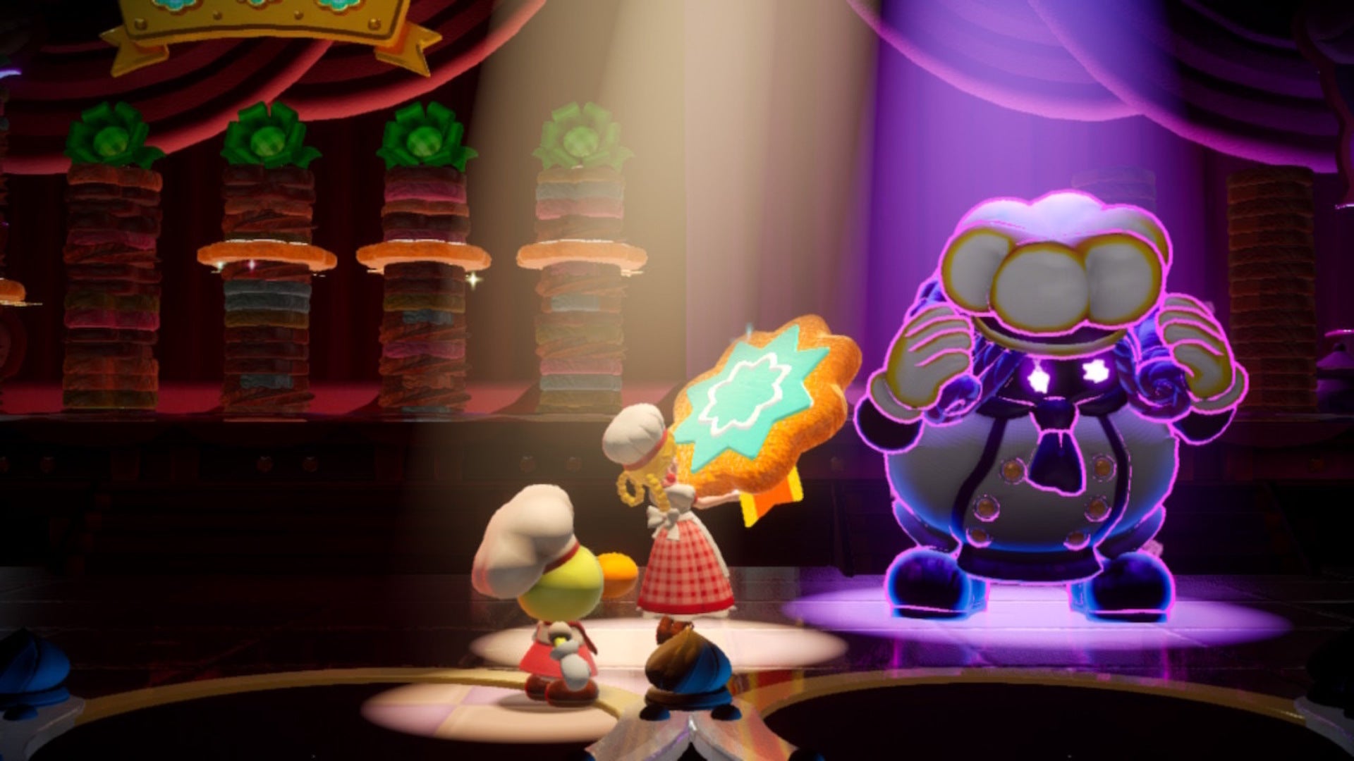 Patisserie Peach feeds a cookie to the Dark Baker in Princess Peach: Showtime - 7