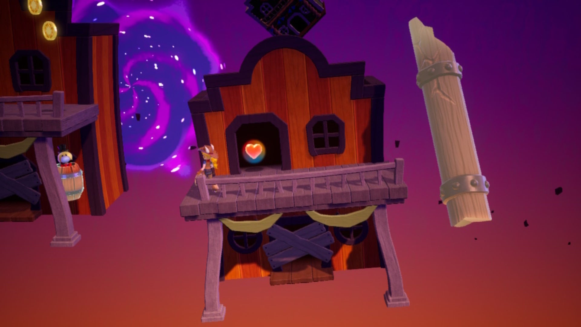 Cowgirl Peach faces a Ribboneer Theet trapped in a barrel in Princess Peach: Showtime - 6