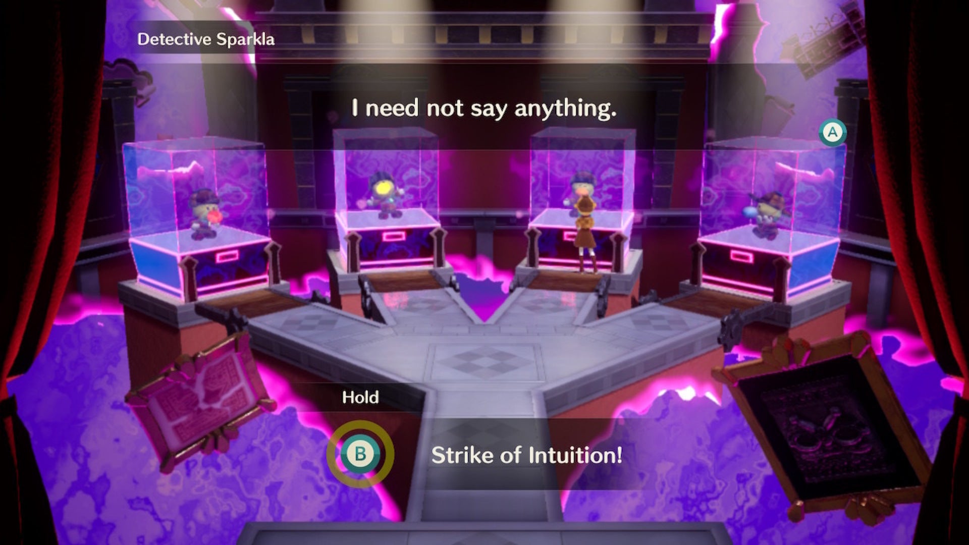 Detective Peach is faced with four Detective Sparkla's, but only one of them is real in Princess Peach: Showtime - 5