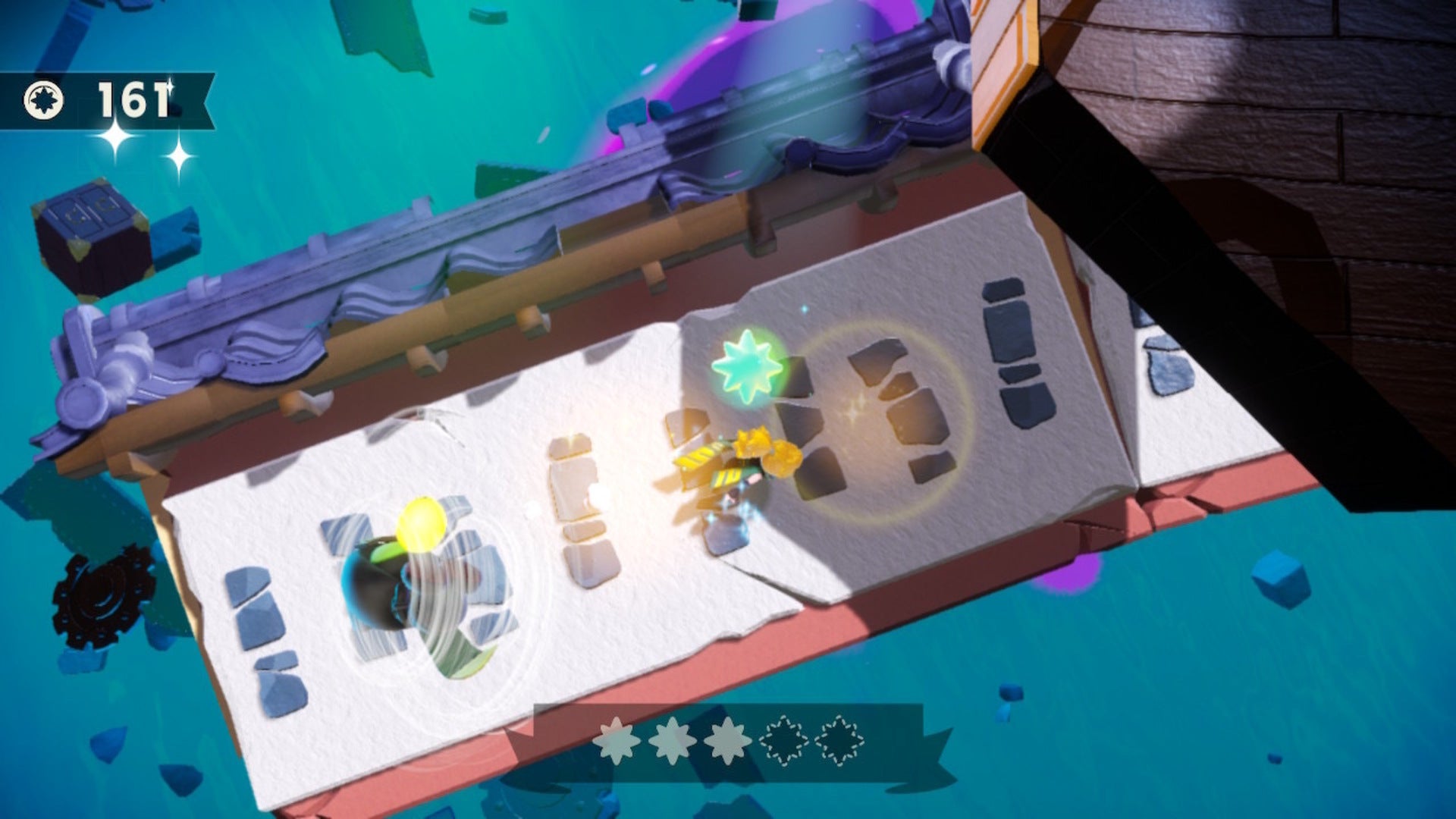 Ninja Peach runs along a wall where a Sparkle Gem can be collected in Princess Peach: Showtime - 7