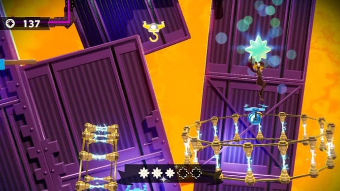Dashing Thief Peach retrieves a Sparkle Gem from an assault course of lasers and drones in Princess Peach: Showtime