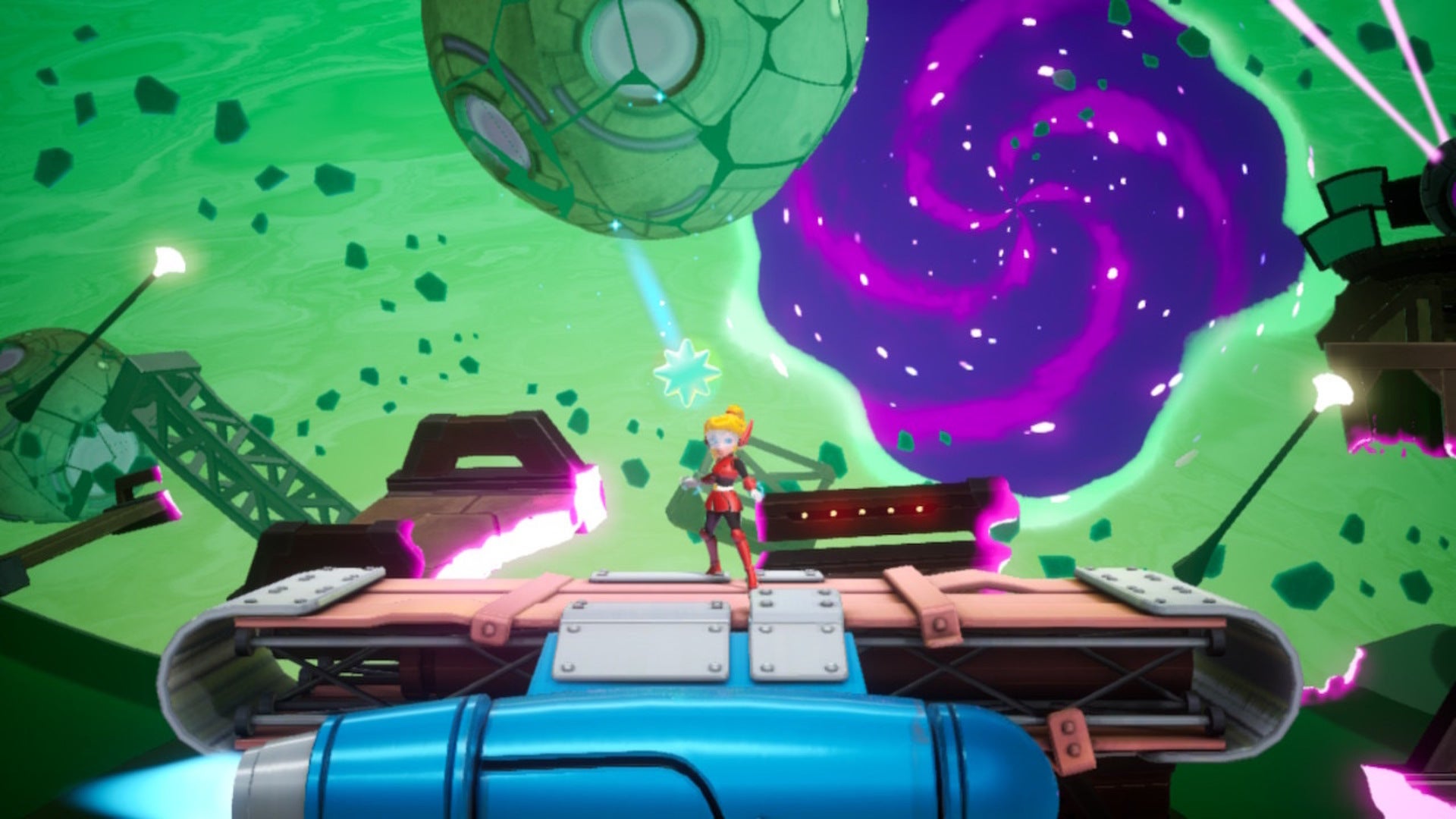 Mighty Peach receives a Sparkle Gem while on a slow, moving platform in Princess Peach: Showtime - 4