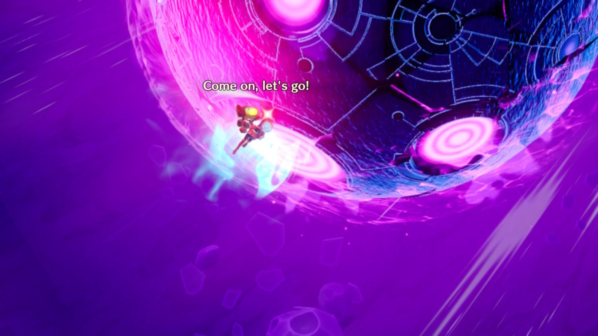 Mighty Peach and the Mighty Sparkla fight with a large asteroid in Princess Peach: Showtime - 8