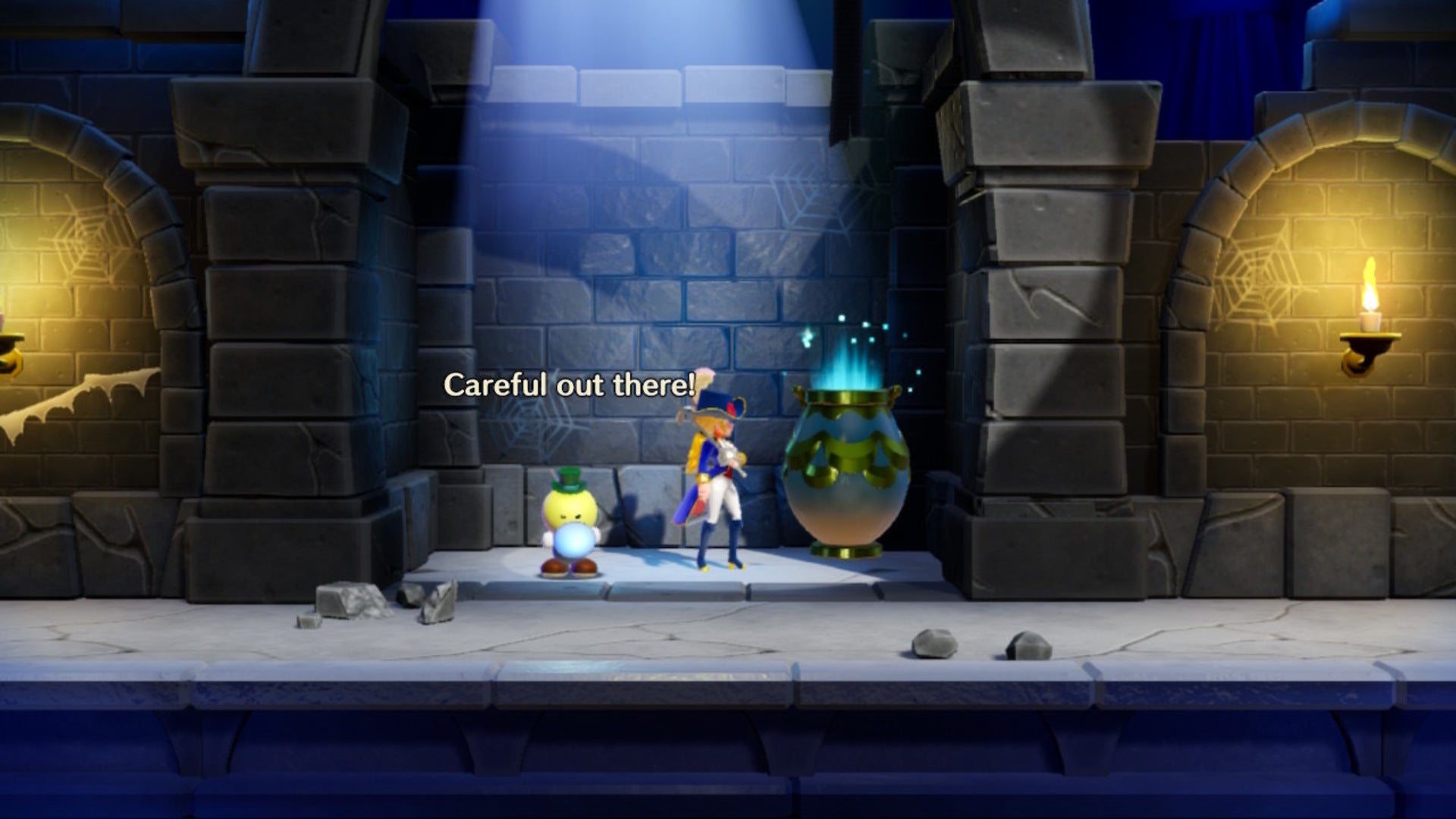 Peach stands beside a glowing vase and a Theet in Princess Peach: Showtime - 3