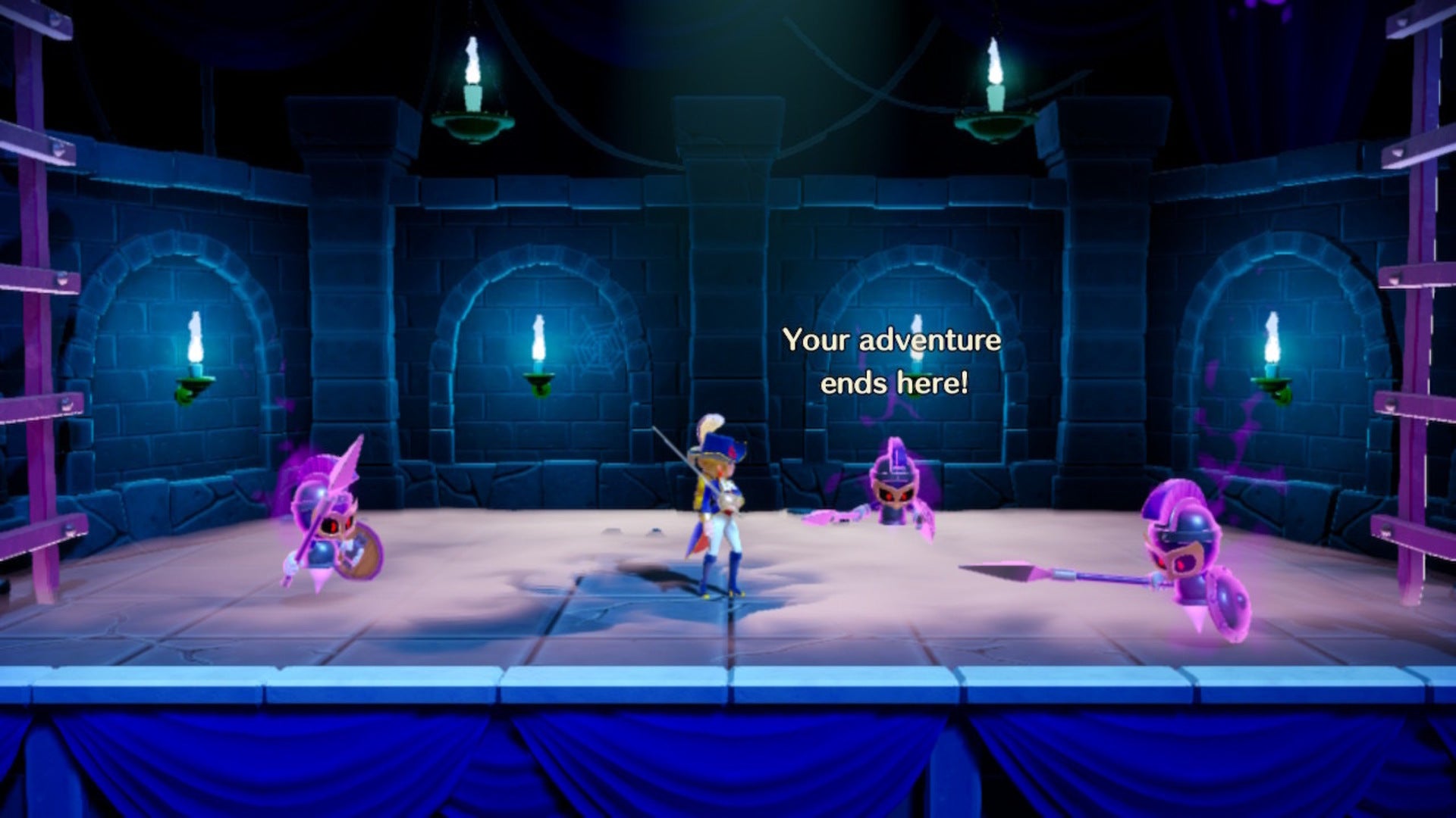 Swordfighter Peach faces off against some enemy minions in Princess Peach: Showtime