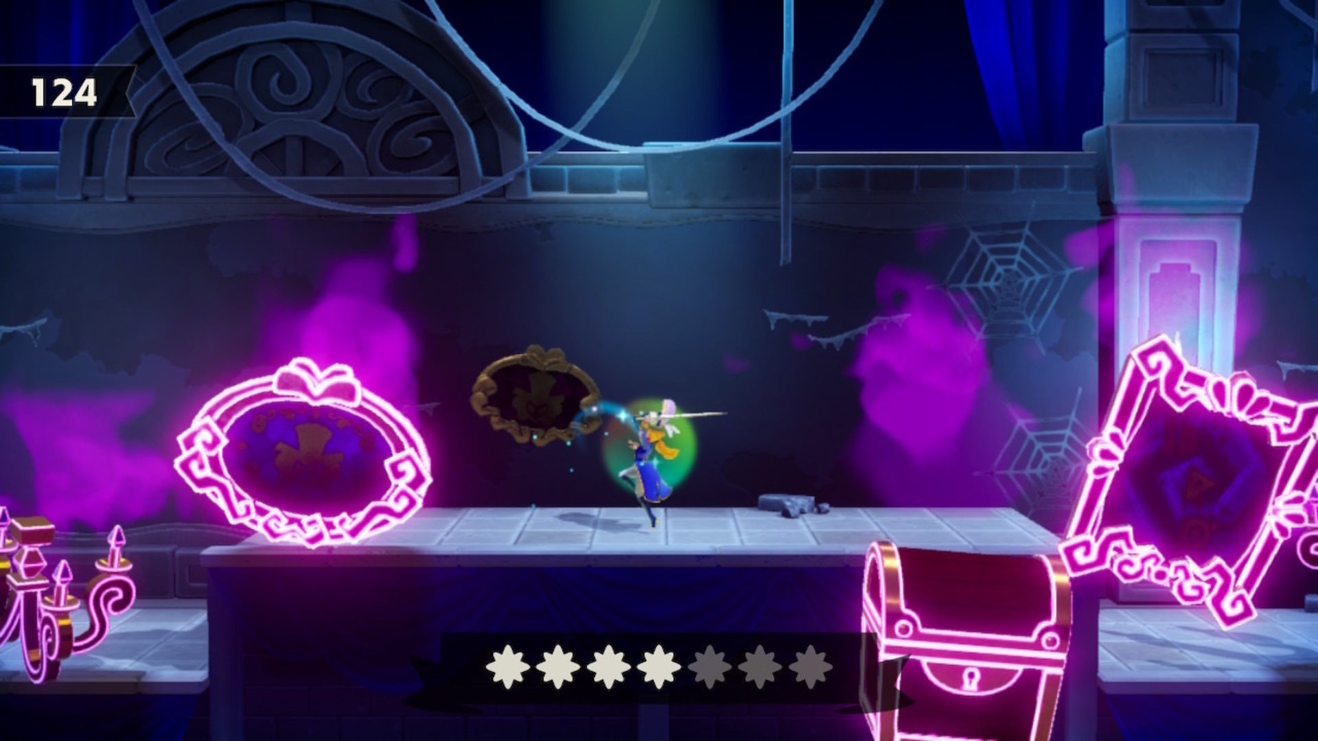 Swordfighter Peach slashes away at some ghostly furniture in Princess Peach: Showtime - 8