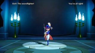 Princess Peach stands tall in the Swordfighter outfit in Princess Peach: Showtime