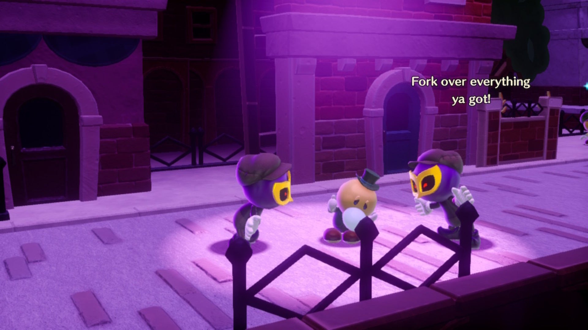 Peach approaches a Theet being intimidated by two minions in Princess Peach: Showtime - 3