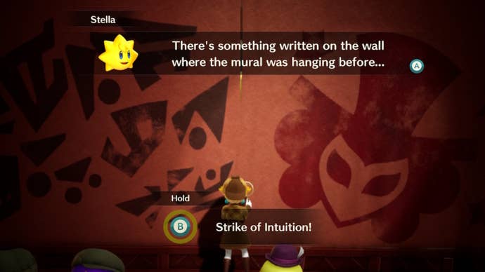 Detective Peach uses her Strike of Intuition on a curtain in Princess Peach: Showtime