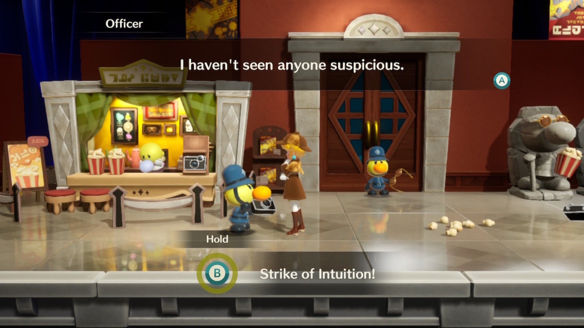 Peach uses her Strike of Intuition on a suspicious looking Theet in Princess Peach: Showtime