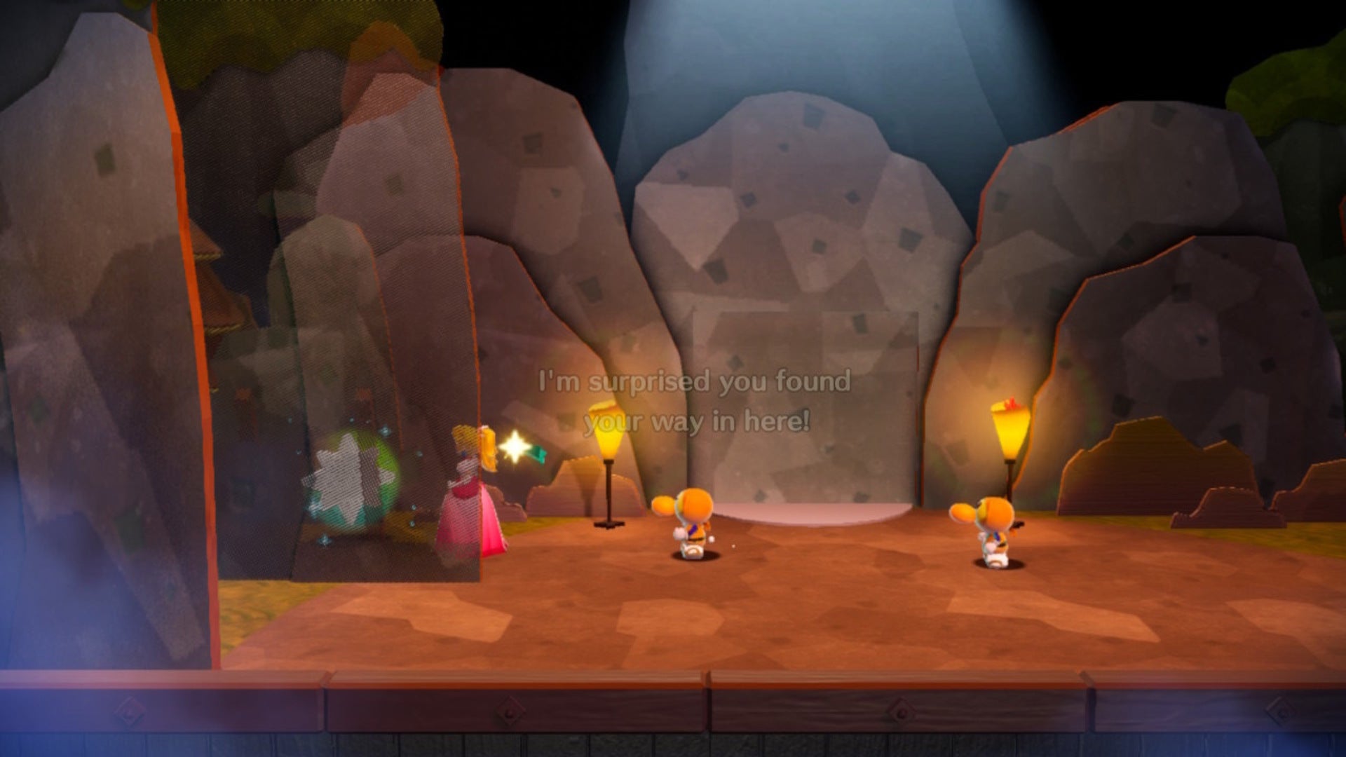 Peach stands beside a Sparkle Gem hidden amongst the set in Princess Peach: Showtime - 4