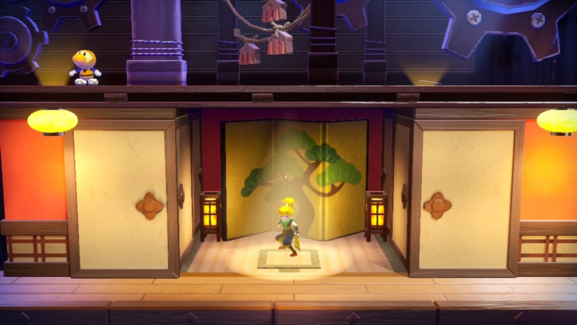 Ninja Peach can be seen standing on a spotlight in Princess Peach: Showtime - 3