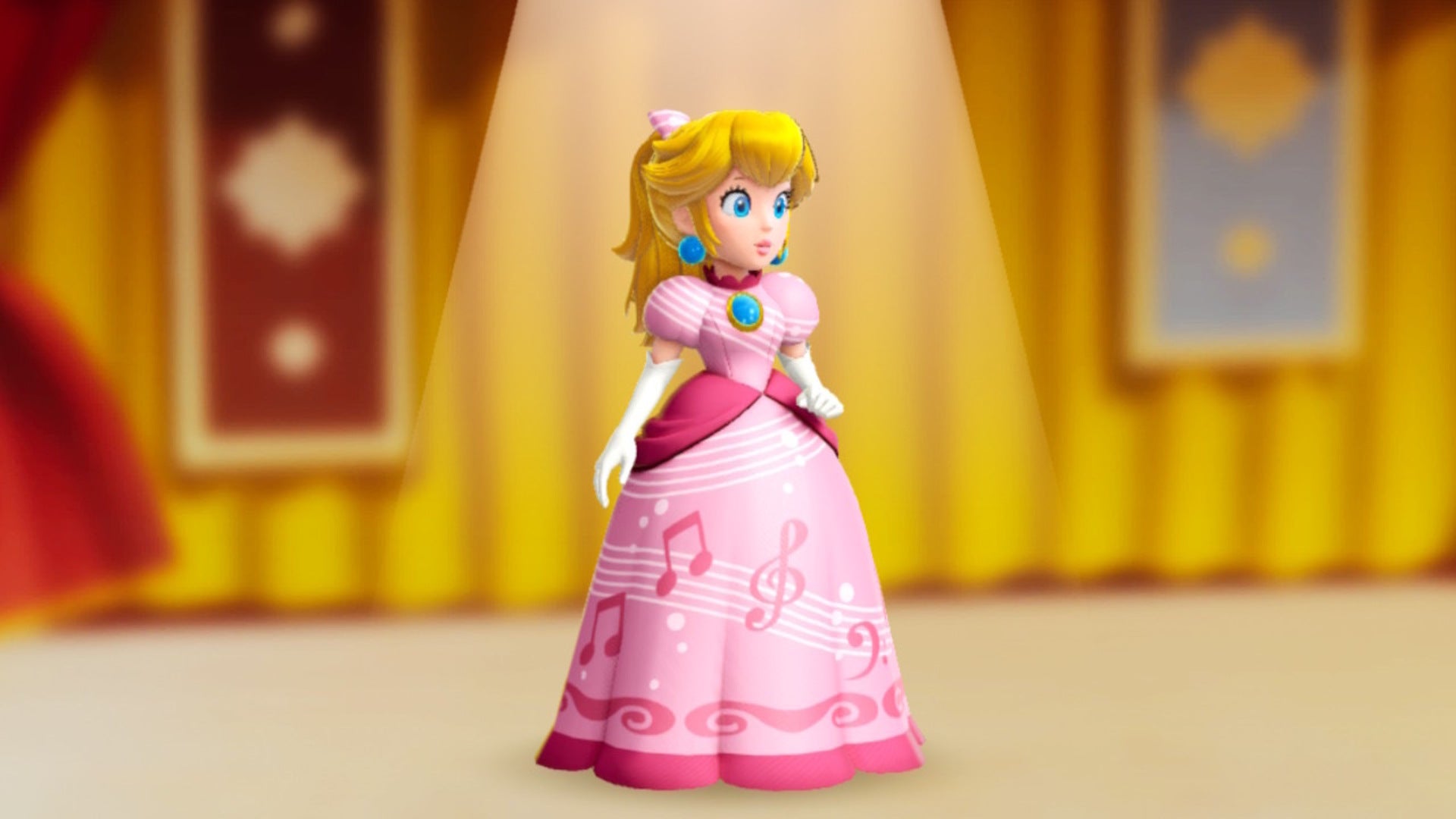 Princess Peach is shown wearing a Mermaid Dress in the Lobby Shop in Princess Peach: Showtime - 1