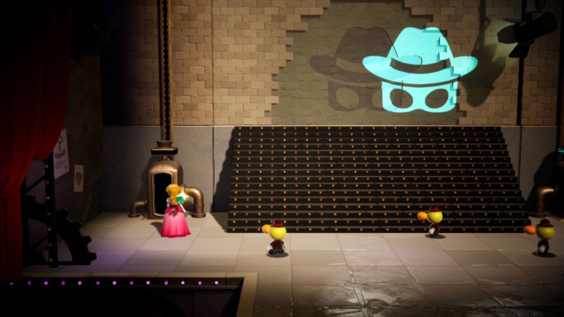 Peach uses her Sparkle power on two generators in Princess Peach: Showtime