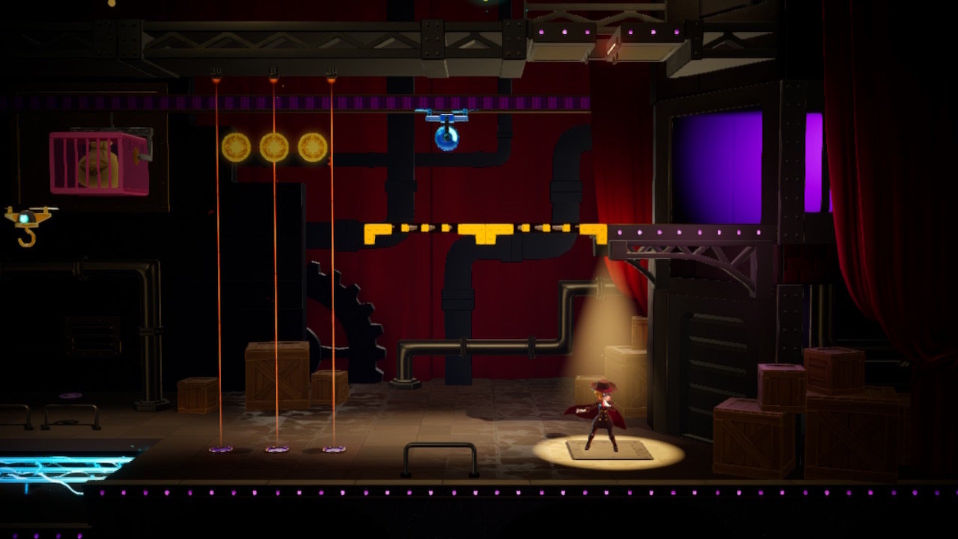 Dashing Thief Peach stands atop a spotlight in Princess Peach: Showtime