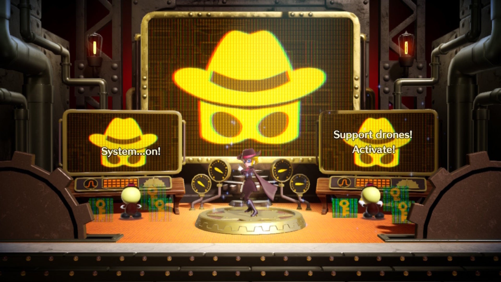 Dashing Thief Peach is shown inside some sort of secret HQ in Princess Peach: Showtime - 1