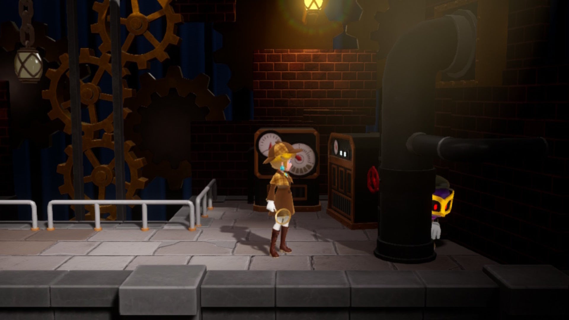 Detective Peach faces a minion that is really bad at hiding in Princess Peach: Showtime