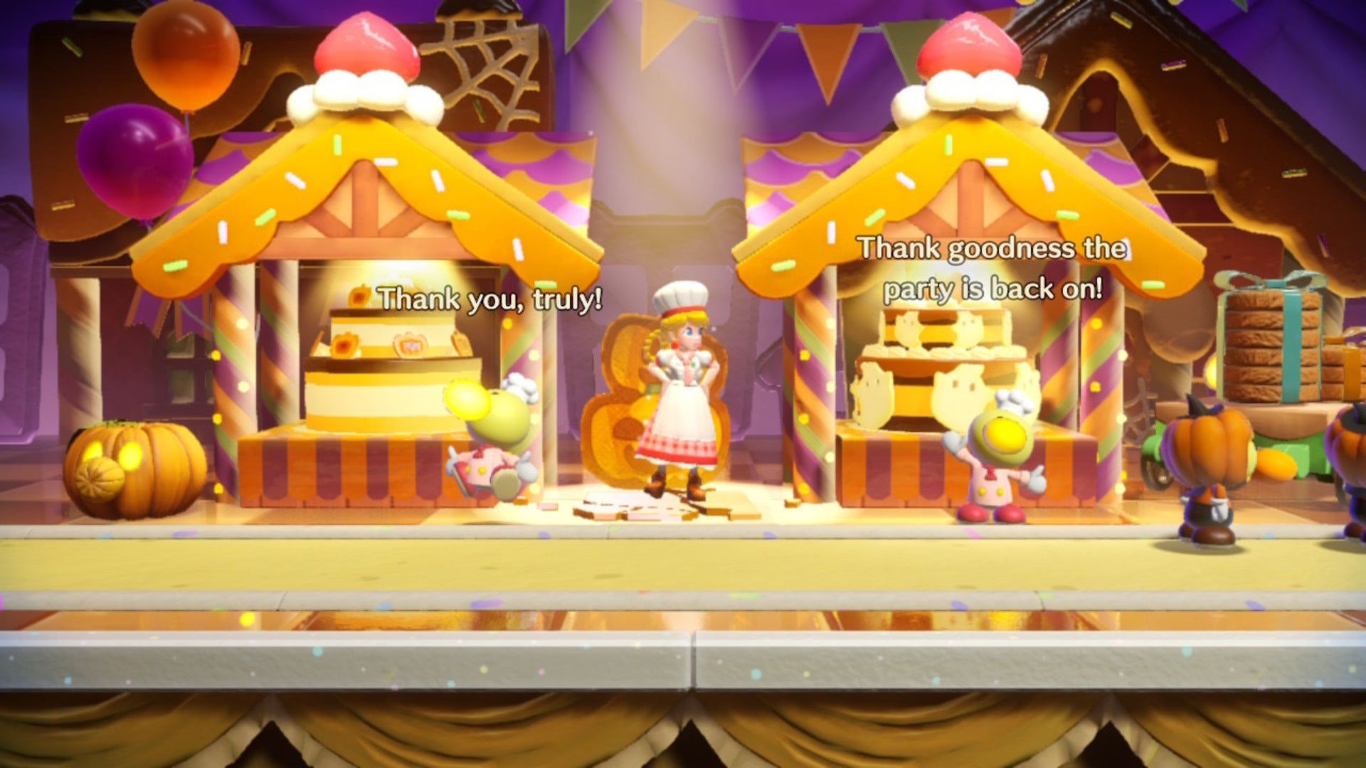 Patisierre Peach stands atop a spotlight in Princess Peach: Showtime