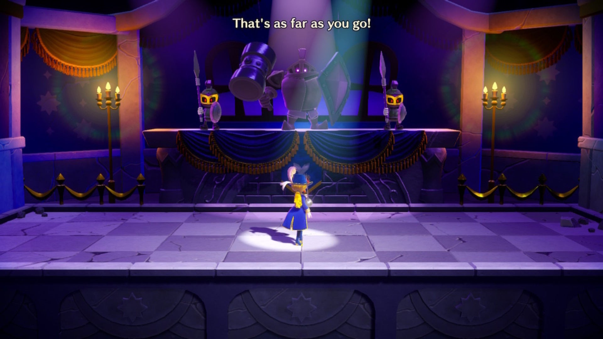 Peach faces an armored mini-boss wielding a hammer in Princess Peach: Showtime