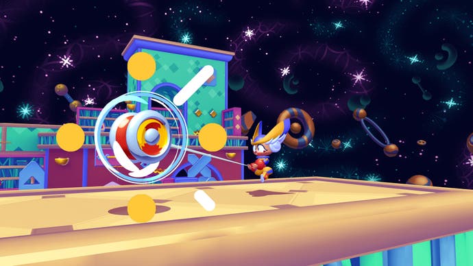 Penny throws her yo-yo against a starry backdrop in this screen from Penny's Big Breakaway.