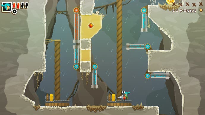 The hero navigates a world filled with flip-gates in Pepper Grinder.