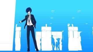 Lead protagonist from Persona 3 Reload intro movie with stylised light blue background
