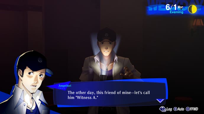Junpei tells a horror story in a screenshot from Persona 3: Reloaded.