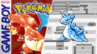 Charizard on the front cover of Pokemon Red version, next to Lapras, one of the best surfing Pokemon.