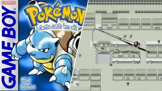 An old fishing rod next to Blastoise on the front cover of Pokemon Blue.