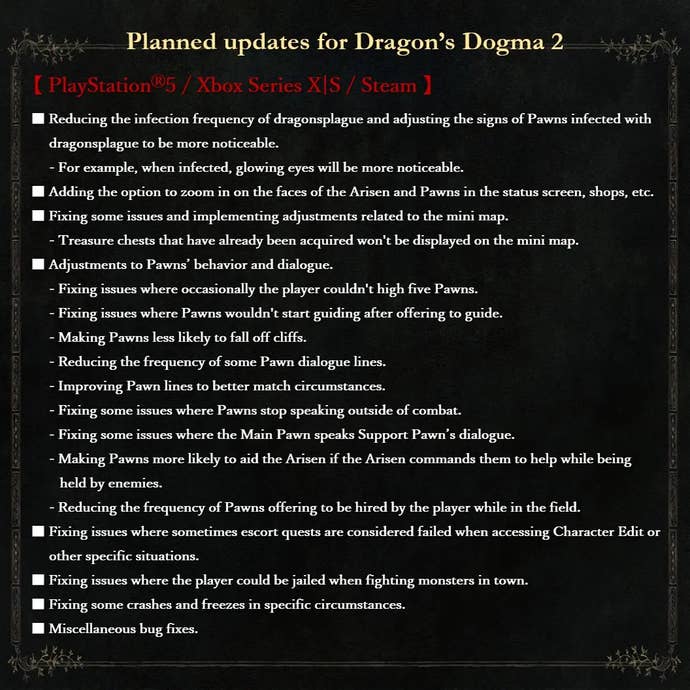 A list of planned changes for Dragon’s Dogma 2
