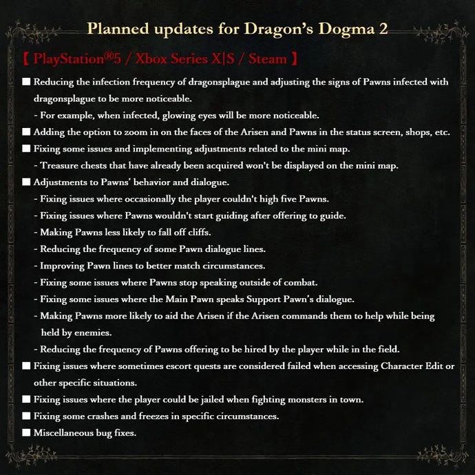 A list of planned changes for Dragon's Dogma 2