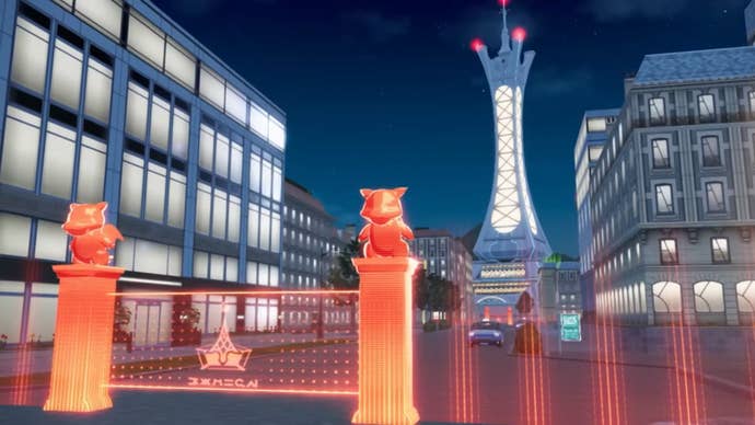 Lumiose City at night is seen in the Pokemon Legends ZA trailer from the March 2025 Nintendo Direct