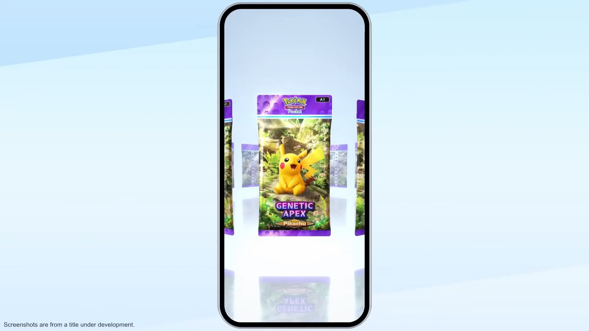 The Pikachu Genetic Apex Booster Pack from Pokemon TCG Pocket is shown on a mobile phone screen
