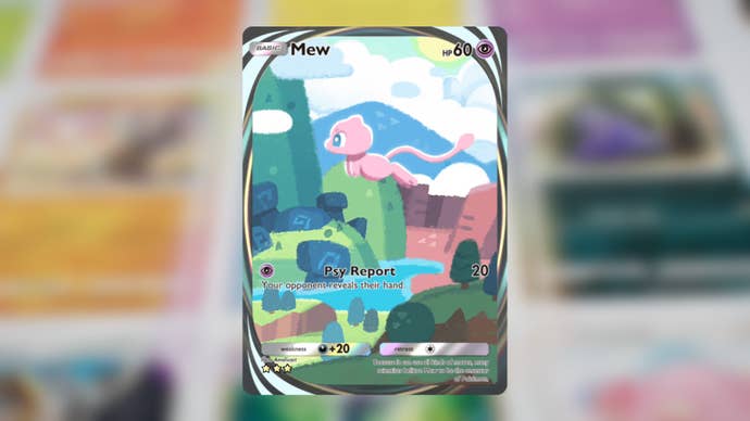 The secret immersive Mew card from Pokemon TCG Pocket is shown