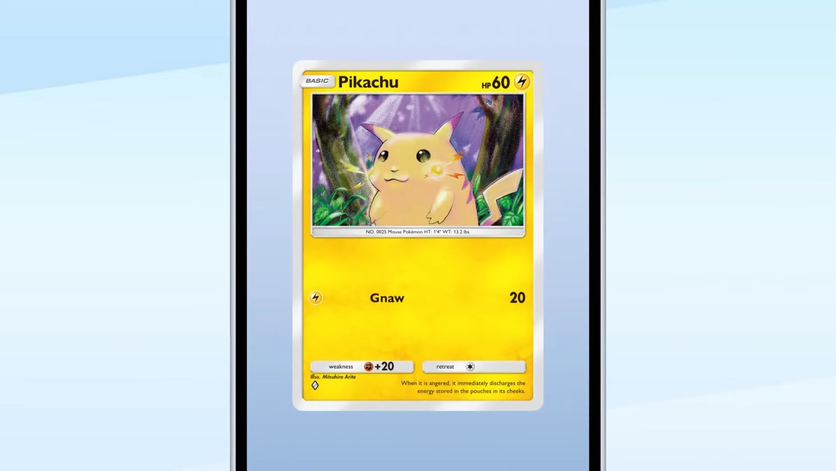 A Pikachu card in Pokemon TCG Pocket is shown on a mobile phone screen - 1