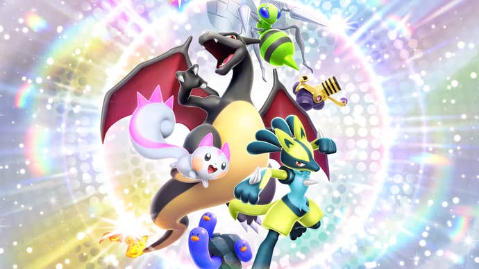 Pokemon TCG Pocket trailer screenshot showing collage of monsters on shiny background