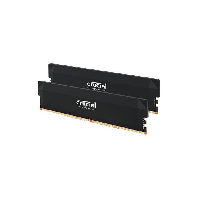 Crucial Pro DDR5 RAM 32GB Kit (2x16GB) 6000MHz CL36, Overclocking Desktop Gaming Memory, Intel XMP 3.0 & AMD Expo Compatible - Black CP2K16G60C36U5B on a white background