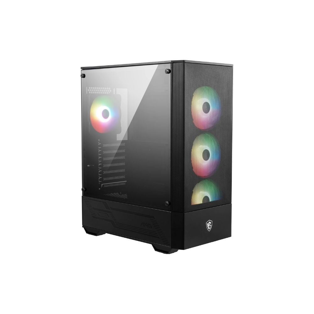 MSI MAG Forge 112R - Premium Mid-Tower Gaming PC Case - Tempered Glass Side Panel - ARGB 120mm Fans - Liquid Cooling Support up to 240mm Radiator - Vented Front Panel on a white background